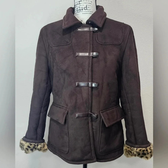 Utex Jackets & Blazers - Utex Design Faux Micro Suede/Fur Leopard Print Jacket Size Medium-EUC